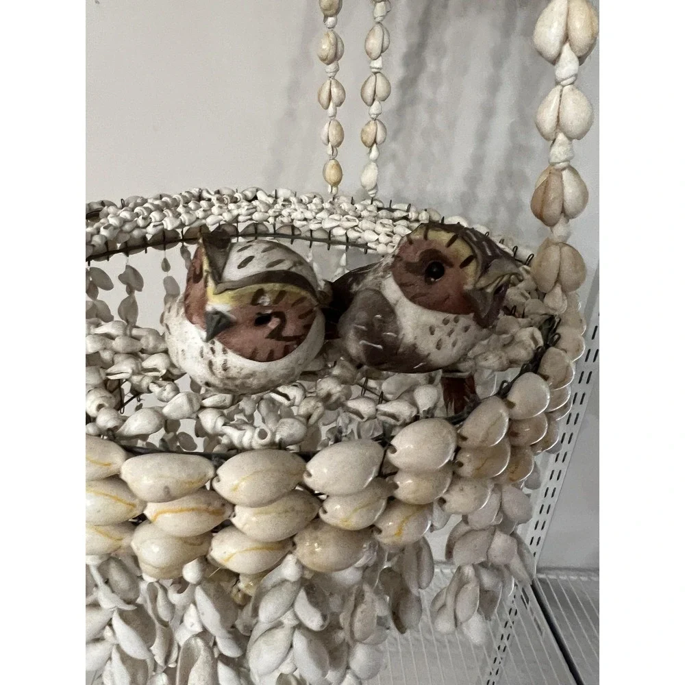 Bohemian Seashell Hanging Chandelier Mobile Coastal Decor Tiered Basket Birds